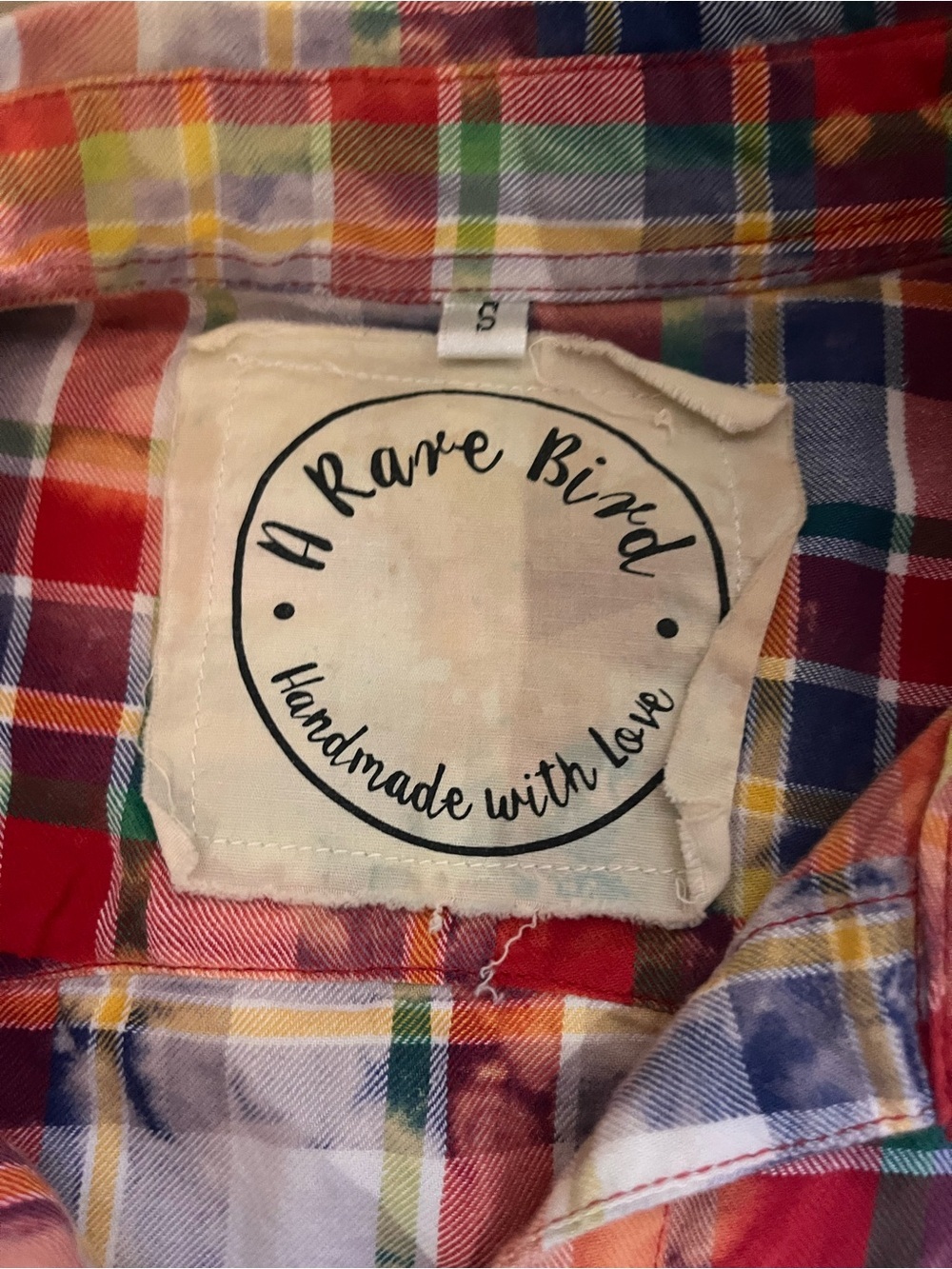A Rare Bird Women’s Plaid Midi Shirt Dress Bleach Distressing Rhinestones Small - Picture 7 of 9